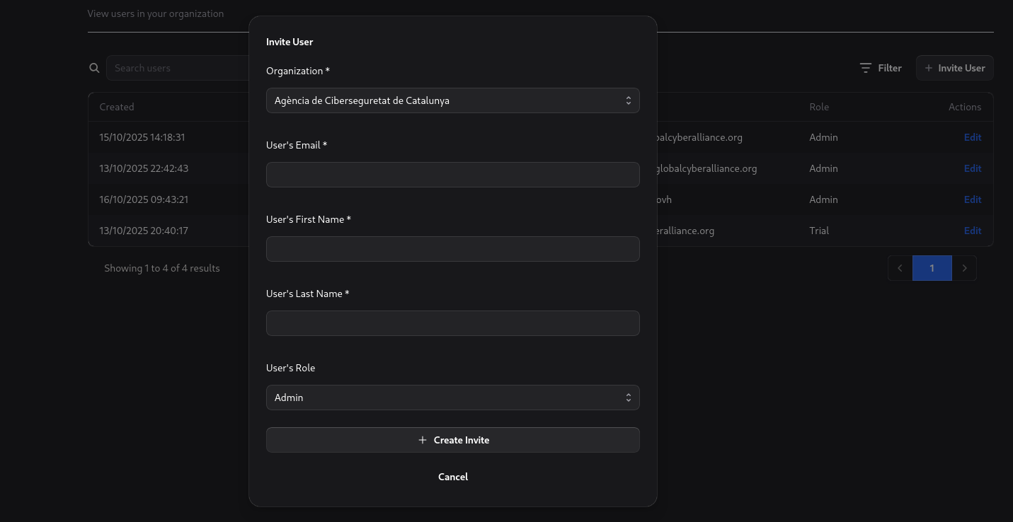 Web interface showing the Add User form