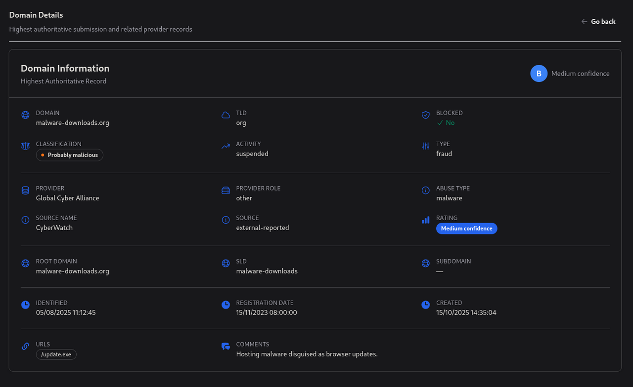 Screenshot of the Domain Information view in the Web Interface