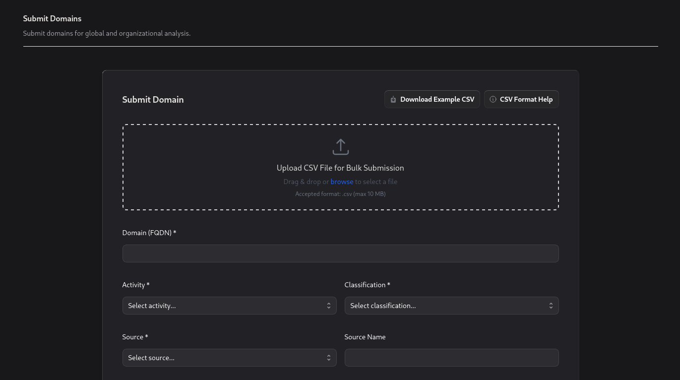 web interface showing the submit domain form
